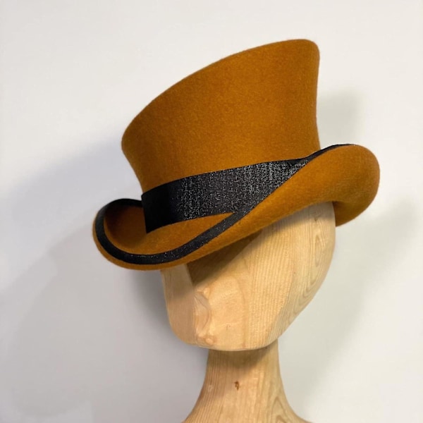 Asymmetrisk Topphatt Ullhatt Dame Herre Unisex Hatt Steam Punk Hatt Topphatt Mote Bånd Dekorativ Hatt Dekk Hode For Menn-yu Brown One Size