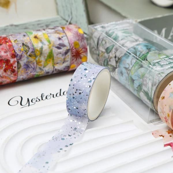 Dekorativ Klæbebånd - 6 Ruller - Washi Papir - Scrapbooking og Håndværk - Journaling og Gaver