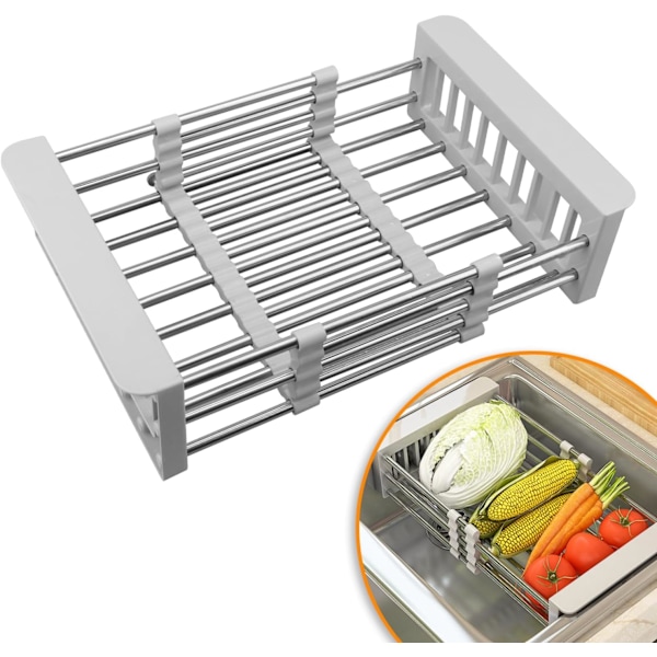Expanderbar diskställ, expanderbar (26 CM-46.5 CM), diskställ i rostfritt stål, diskställ för diskbänk, diskställ för köksbänk