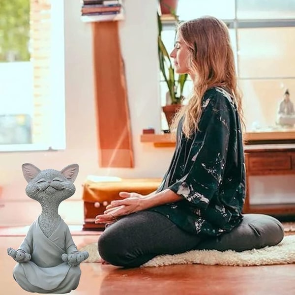 Meditasjonsstatue 18cm Yoga Katt Dyr Statue Dekorativ Harpiks