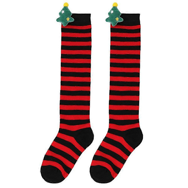 Nya julstrumpor för barn höst och vinter, söta plyschdockstrumpor, knästrumpor, randiga strumpor, tecknade dockstrumpor Red Black Thin Christmas Trees