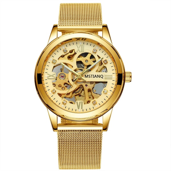 Ny watch automatisk mekanisk watch vattentät självlysande fritid företag mekanisk watch - mesh bälte guld golden
