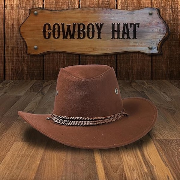 Cowboyhatt Western Solhatt Faux Filt Läder Mocka Maskeradfest Kostym Outfit Resor Utomhus Solskydd För Herrar Dam Dark brown