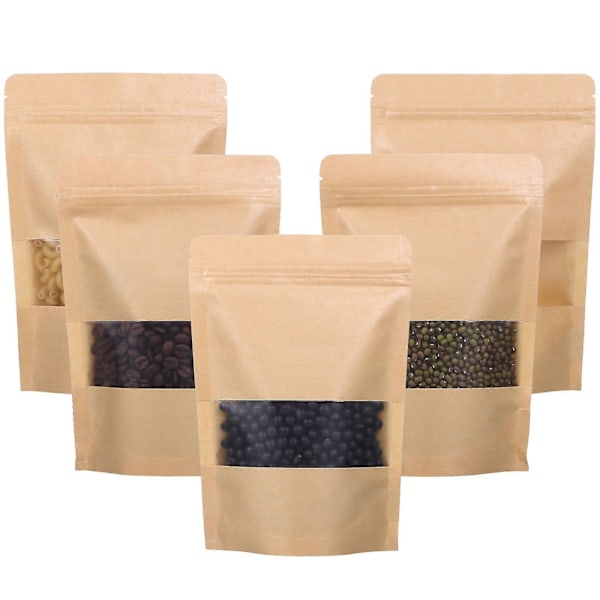 50 st Brown Paper Bags Stående Påsar Kraftpåsar Kaffe Påsar  Keks Påsar Förslutningsbara Påsar För Förpackning