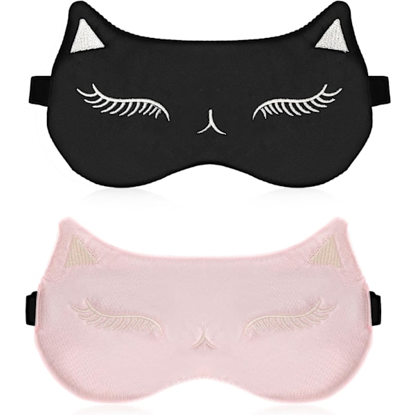 Cute Eye Mask for Sleeping,2Pcs Silk Eye Sleep Mask Cat Sleep Mask Adjustable Eyeshade Mask Satin Travel Eye Cover, Smooth Soft Breathable Lightweight