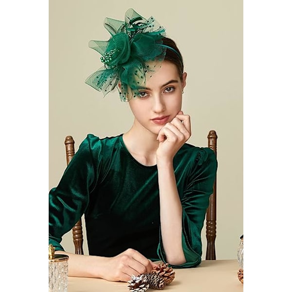 Mesh-fjær Fascinator Blomst Hårklipp Fascinators Hatt Brudeslør Bryllup Kirke Te Party Derby Hatter Race Hatter Dark Green
