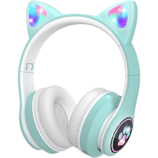 Bluetooth barnhörlurar med HD-mikrofon/LED-lampor, 85dB volym begränsad barnhörlurar, stereoljud barnhörlurar för smartphone, iPad, surfplatta green