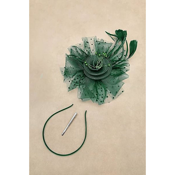Mesh-fjær Fascinator Blomst Hårklipp Fascinators Hatt Brudeslør Bryllup Kirke Te Party Derby Hatter Race Hatter Dark Green