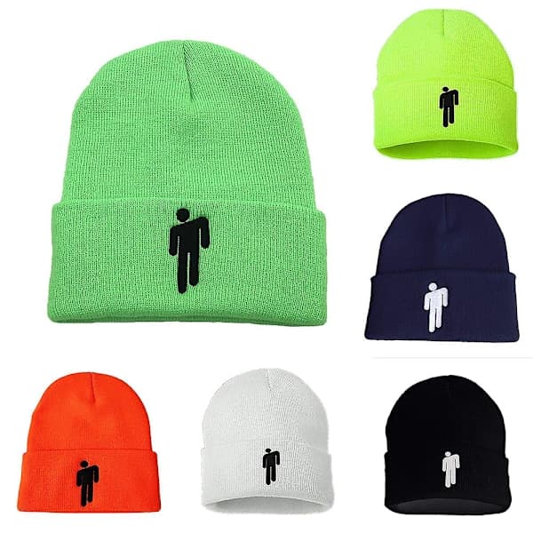 Mode Unisex Höst Vinter Billie Eilish Broderad Stickad Mössa Hip Hop Mössa Black