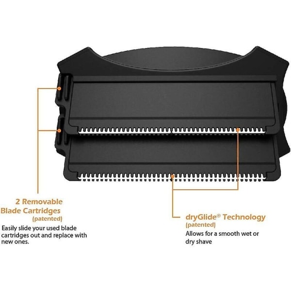 Hårfjerning for rygg og kropp (DIY), ergonomisk håndtak, våt eller tørr barbering (ekstra blad inkludert)