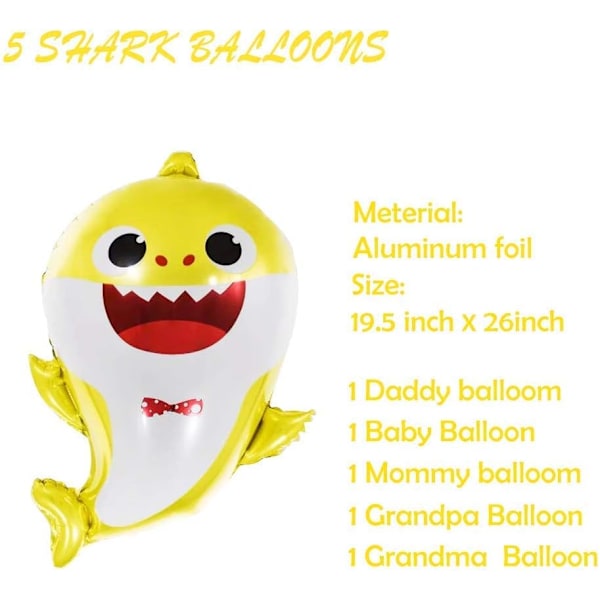 Haj Helium Balloner 24 tommer, 5 stk. Haj Familie Balloner til Havets Verden Haj Baby Tema Fødselsdag Dekorationer Baby Shower Fest Tilbehør