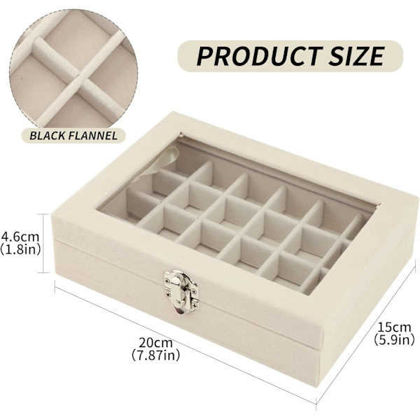 Fløjls Smykkeæske Smykke Organiser til Ring Øreringe Halskæde Smykke Display Æske Opbevaringsæske Smykke Showcase med Låg til Kvinder Pige Beige