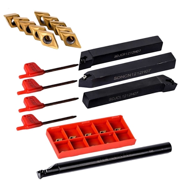 18-delars Mini Svarv Indexerbar Karbid Vändverktyg Hållare Bits Set med DCMT070204 Indexerbart Karbid Vändskär