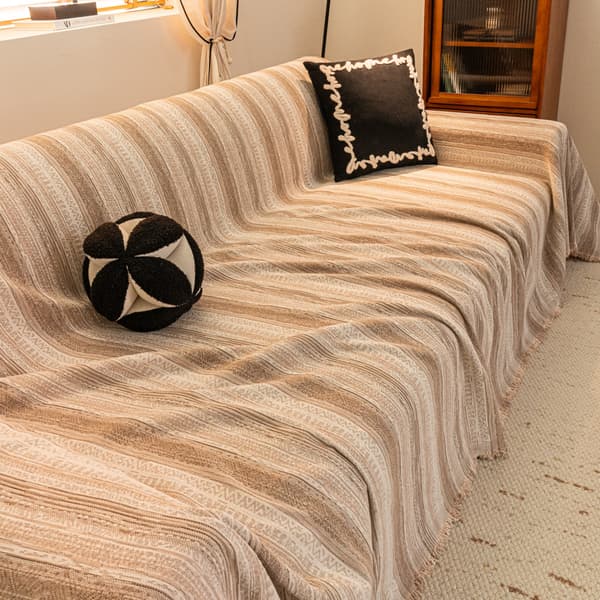 Kremfarget sofatrekk, retro sofapute, chenille, helårs heldekkende sofahåndkle i ett stykke Khaki