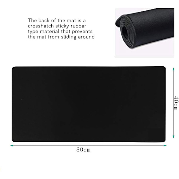 Gaming Mouse Mat Desk Office Mouse Pad Stor Størrelse Behagelig Mousepad med Glat Kludoverflade, Forbedret Præcision og Hastighed 80x40 Black
