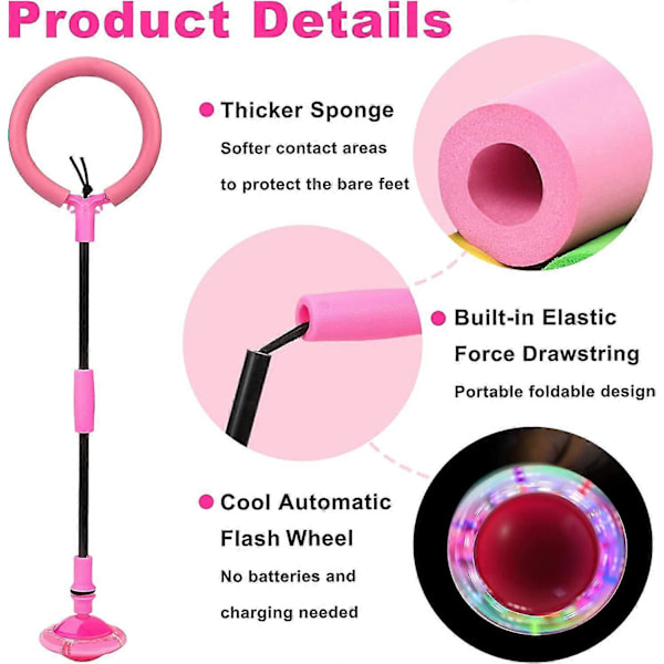 Hoppaboll för Barn och Vuxna - Vikbar Ring, Färgglada Blinkande Ljus, Svingboll, Fotledshoppboll, Hopprep, Inomhus och Utomhus Hoppleksaker för 3+ År Pink