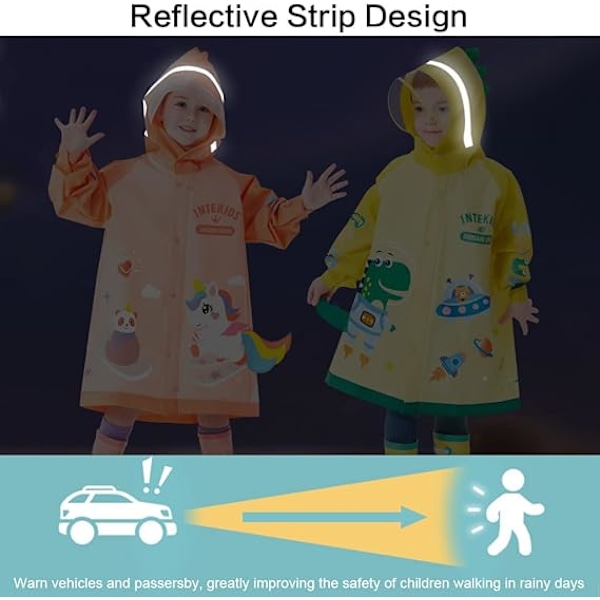 Barnregnrockar Flickor Pojkar Huvad Regnponcho Vattentät Regnjacka Småbarn Blixtlås Regnkläder Söt 3D Cartoon Regnkläder