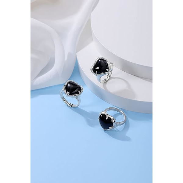 Healing Krystall Steiner Ring Justerbar Hjerte Krystaller Edelsten Ringer Smykker for Kvinner Valentinsdag Gave