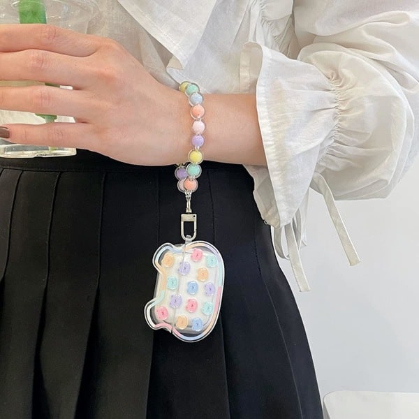 Söt AirPod 3-fodral Korea Rolig 3D Björndesign med Färgglad Rund Pärl-armband Transparent Mjukt Skyddande Skal Kompatibelt för Kvinnor och Flickor