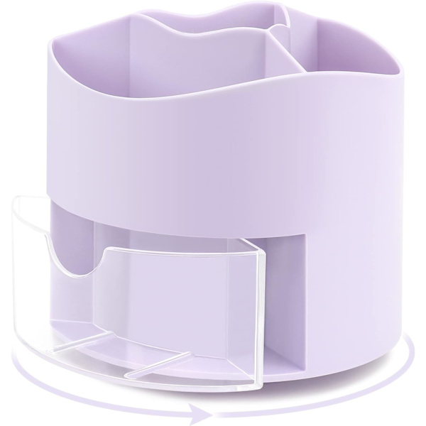 Roterende Pen- og Blyantsholder, 4 Rum Pen Pot - Skrivebordsstationær Opbevaring Makeupbørsteholder til Hjem og Kontor, Pen Organiser Desk Tidy Purple