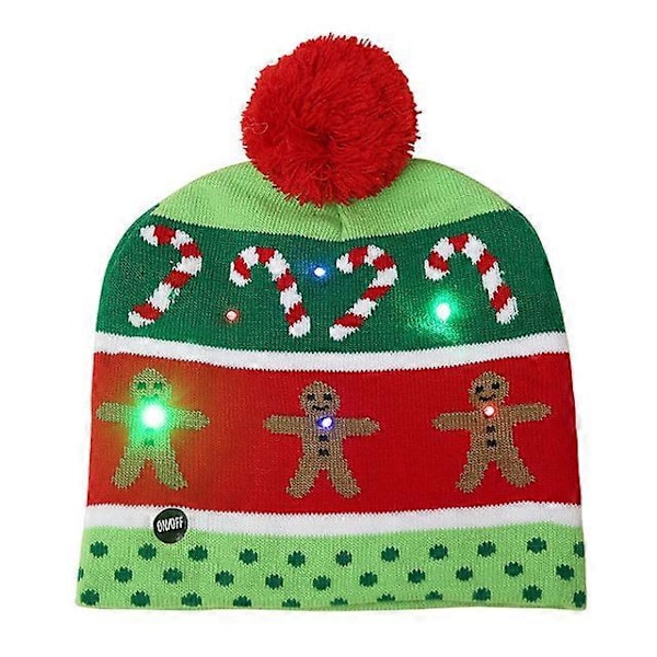 2024 NY LED Julhatt Kreativ Blinkande LED-ljus Stickad Hatt Snögubbe Vinter Varm Färg Stickad Mössa Julklapp 18
