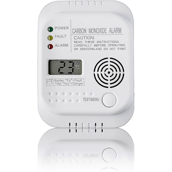 Kolmonoxidvarnare, batteridriven, gasdetektor med display och temperaturmätare