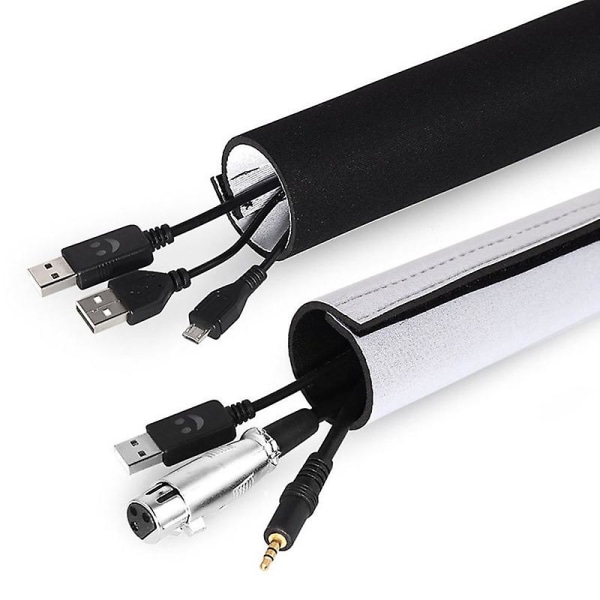 Adjustable Cable Tidy Sleeves (2 Pcs) Reversible Neoprene Cord Organizer Cable Covers In Black &amp; White. 100cm X 13.5cm