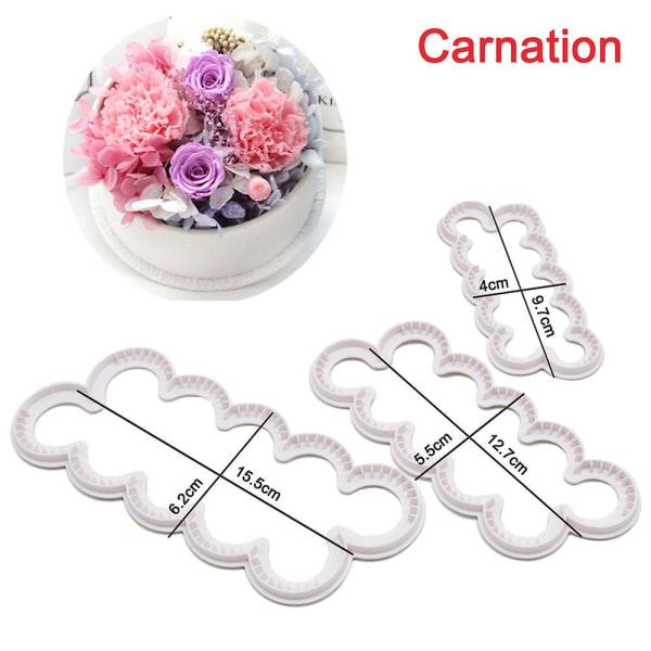 9 st rosor nejlika pion 3D-blad kakform blomma fondant glasyr