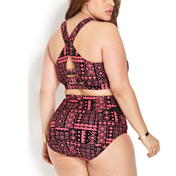 Plus Size Højtaljet Bikini Sæt - Rød 2XL Red 2XL