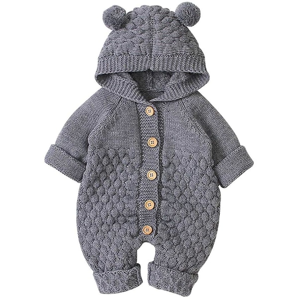Nyfödd baby Björnöra stickad tröja Jumpsuit Huvtröja Outfit Set 6-12 månader