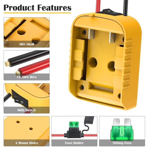 Power Wheels Adapter til 20V batteriadapter Power Wheels batterikonverteringssæt med sikring og switch