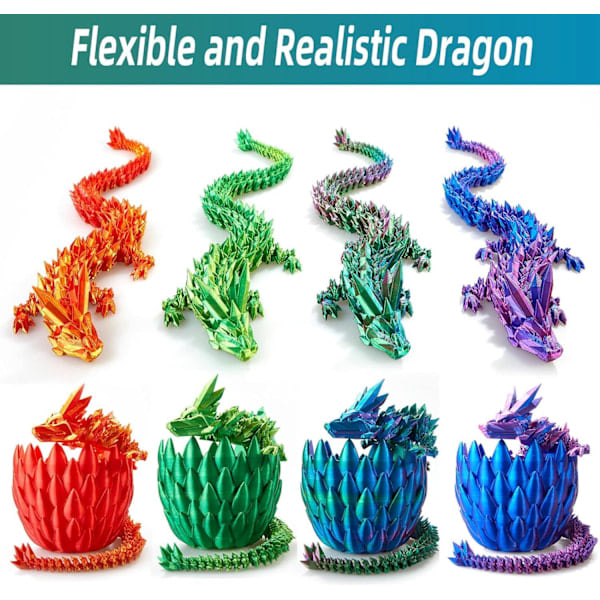 3D-printat Drakägg, Kristalldrake i Drakägg, Överraskningsägg, LED-Drake, Gåva till Pojkar och Flickor Blue Green