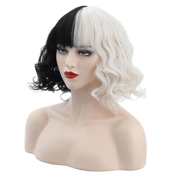 Cruella De Vil Peruk Cosplay Curly Short Wavy Wig