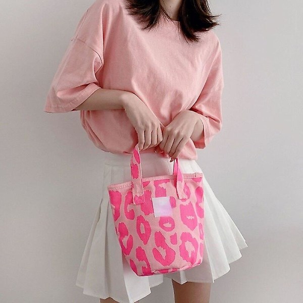 Håndtaske Pink Leopard Skuldertaske Dame Stor Kapacitet Casual Totes Søde Canvas Tasker Bucket Håndtaske S Pink