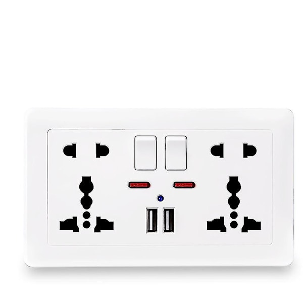 Vit Universell 5 Håls Vägguttag med LED-indikator