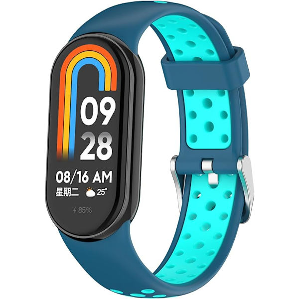 Älykellohihna Xiaomi Mi Band 8:lle yhteensopiva, silikoninen ranneke, vaihtohihna rannekkeelle, rannekkeen lenkki lisävarusteet blue green