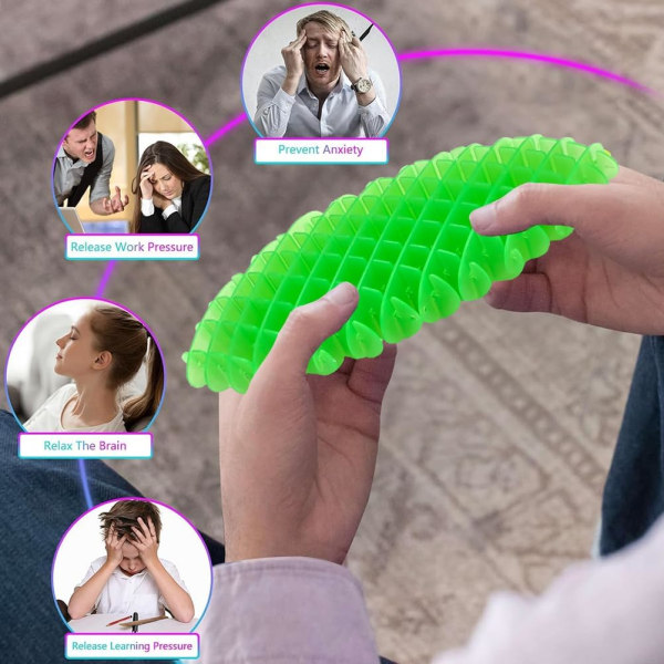 2 stk. Stressaflastende Fidget Legetøj Popping Worm Strækbare Legetøj Worm Store Fidget Legetøj Voksne og Børn Rejse Worm Fidget Legetøj til Børn og Voksne - 12cm