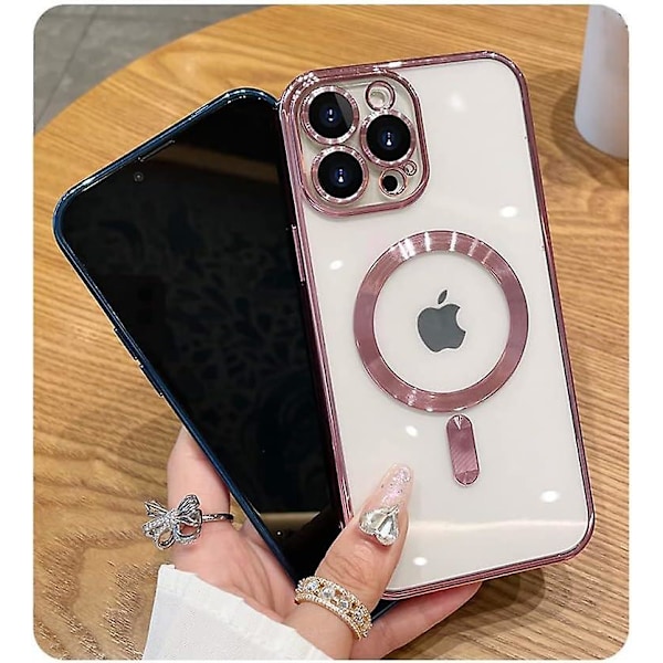 Magnetiskt Skal för Iphone 16 Pro Max [kompatibelt med MagSafe] Kameras Objektivskydd Plätering Lyxigt Omslag för Kvinnor Män Transparent Mjuk TPU Stötsäker