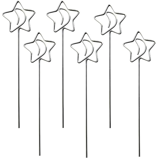Memo-klämma, 6 st metalltrådsklämmor, anteckningskortshållare, fotoställ, bordnummerklämma, för fest, bröllop, foto, tårtdekor Pentagram shape