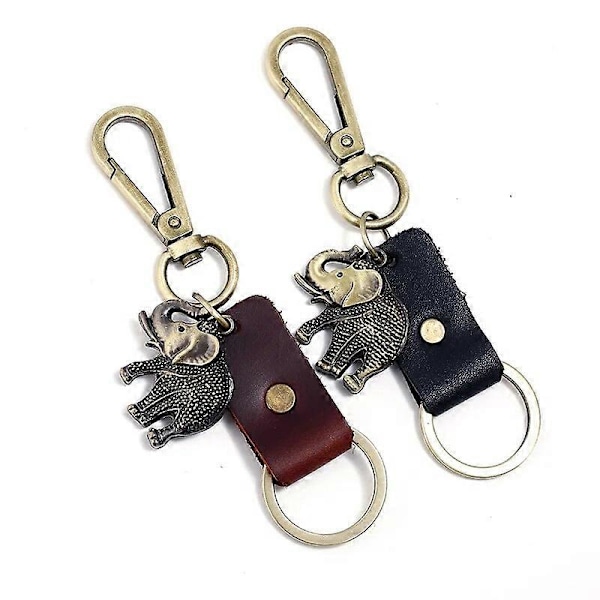 3D Stereoskopisk Mini Retro Punk Koskind Strikket Nøglering Læder Nøglering Bil Metal Dekoration Smykker Elefant Vedhæng Gave Black