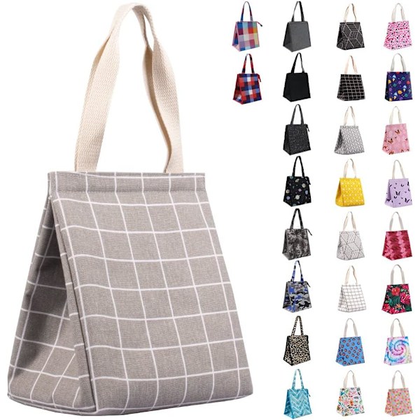 1 kpl Eristetty Lounaskassi, Kestävä Laajasti Avattava Taittuva & Kannettava Lounaskassi Sisätaskuilla, Vedenkestävä Lämpöeristetty Grey Plaid