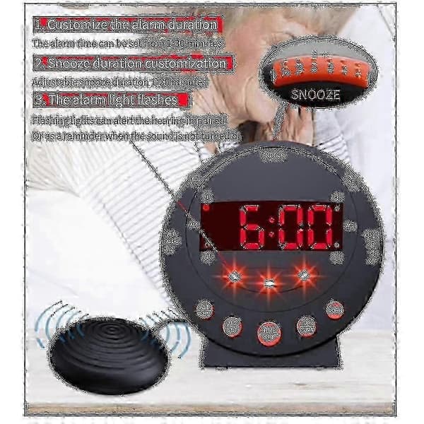 Superhög Larmklocka med Sängvibrator - Vibrerande Väckningsgaranti för Tunga Sovare