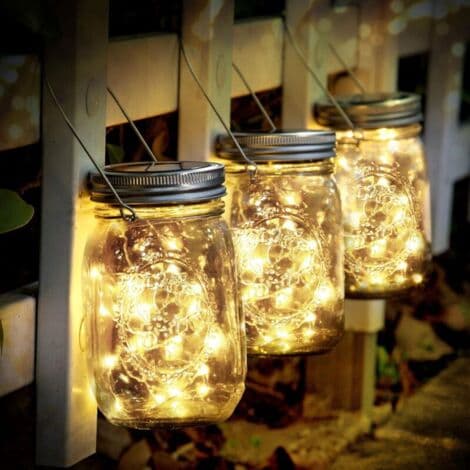 Udendørs solcellelamper, 3 stk. solcellehavelamper 20 LED vandtætte Mason Jar havelamper til indendørs udendørs belysning dekoration