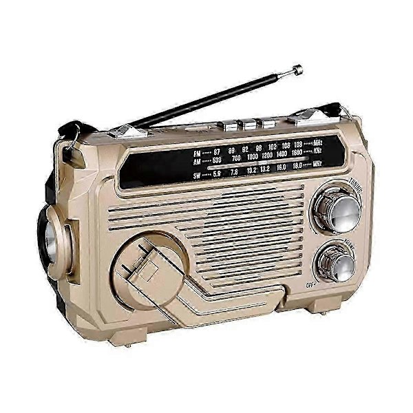 FM AM SW Radio Solarladdning Nödradiomottagare Handvev Bluetooth 5.2 Stöd TF USB Rand