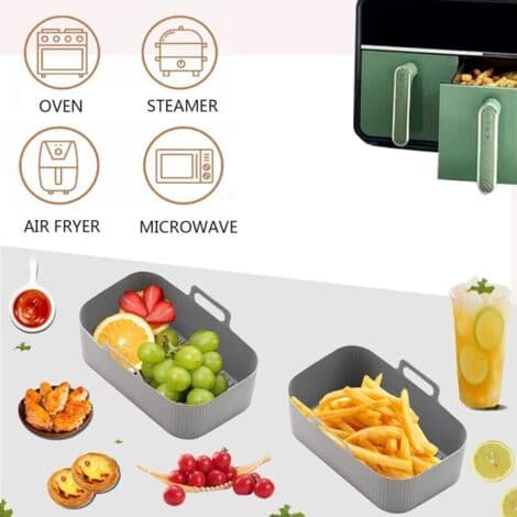 Tilbehør til airfryer-kurv - 2 stk. gjenbrukbart airfryer-formtilbehør, flat non-stick airfryer, dobbeltroms airfryer-form