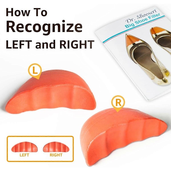 Kengän täytepalat löysiin kenkiin, varpaiden täytepalat tekevät kengistä sopivat, puolikoon pohjalliset kengän koon pienentäjä naisille - 2 paria 2Pairs Orange and balck rounded