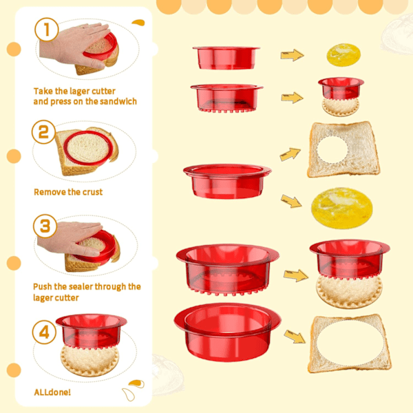 2 st Sandwich Maker-set Inkluderar Sandwich Cutter Press, Pancake Cookie Bread Cutter och Sealer för Barn Flickor Pojkar, Sandwich Makers & Panini Presses
