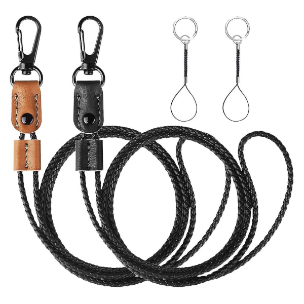 2pcs woven leather badge lanyards for ID badge holder