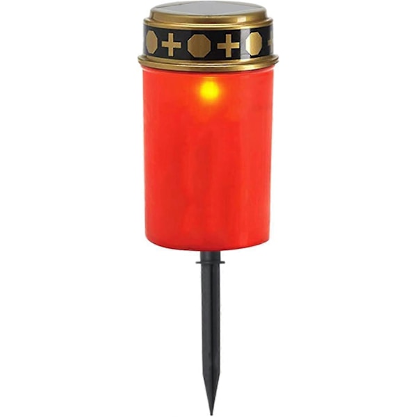 LED Gravlys Solcellelampe Hvid med Solcelle og Intelligent Åbning og Lukning - LED Gravlys med Realistisk Flammende Effekt C-red With Ground Spike