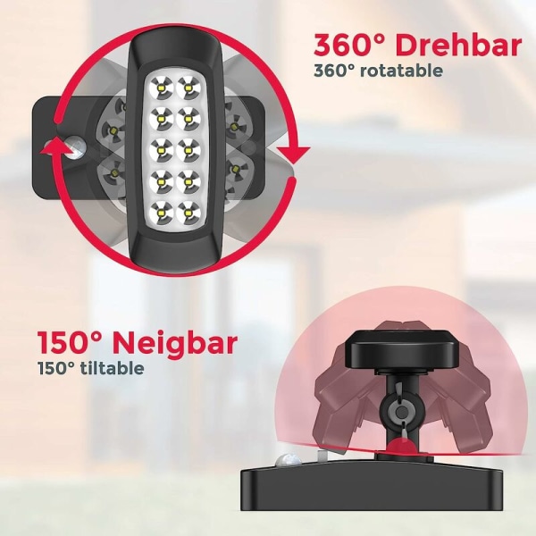 Udendørs LED solcellelys IP44, PIR bevægelsessensor, vægspotlight hus terrasse balkon sort, vandtæt, kold hvidt lys